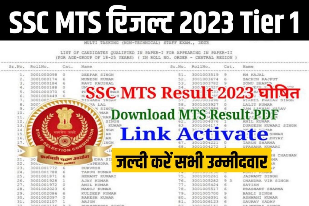 SSC MTS Result 2023 Tier 1 Kaise Dekhe : (रिजल्ट लिंक) MTS Cut off & Merit List @ssc.nic.in