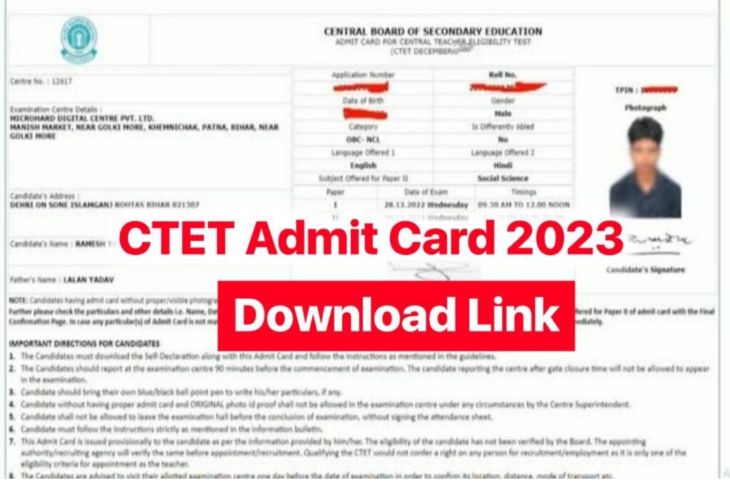 CTET Admit Card 2023 Link, Download @ctet.nic.in