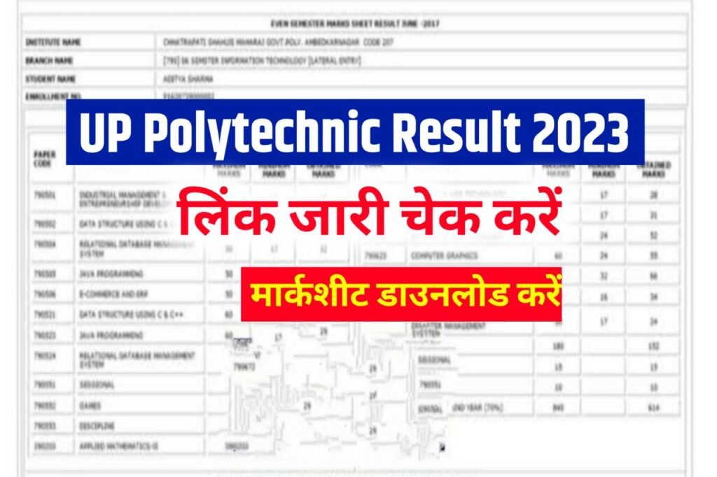 UP Polytechnic Result 2023, JEECUP Result and Cut Off PDF @jeecup.admissions.nic.in