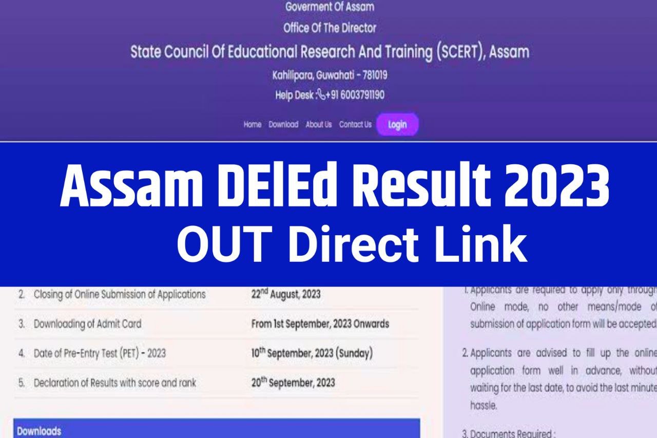 Assam DElEd Result 2023, Check Scorecard @scertpet.co.in