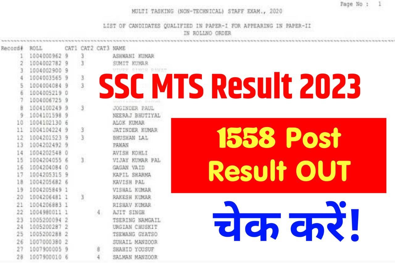 SSC MTS Result 2023 All Regions , Download Scorecard @ssc.nic.in