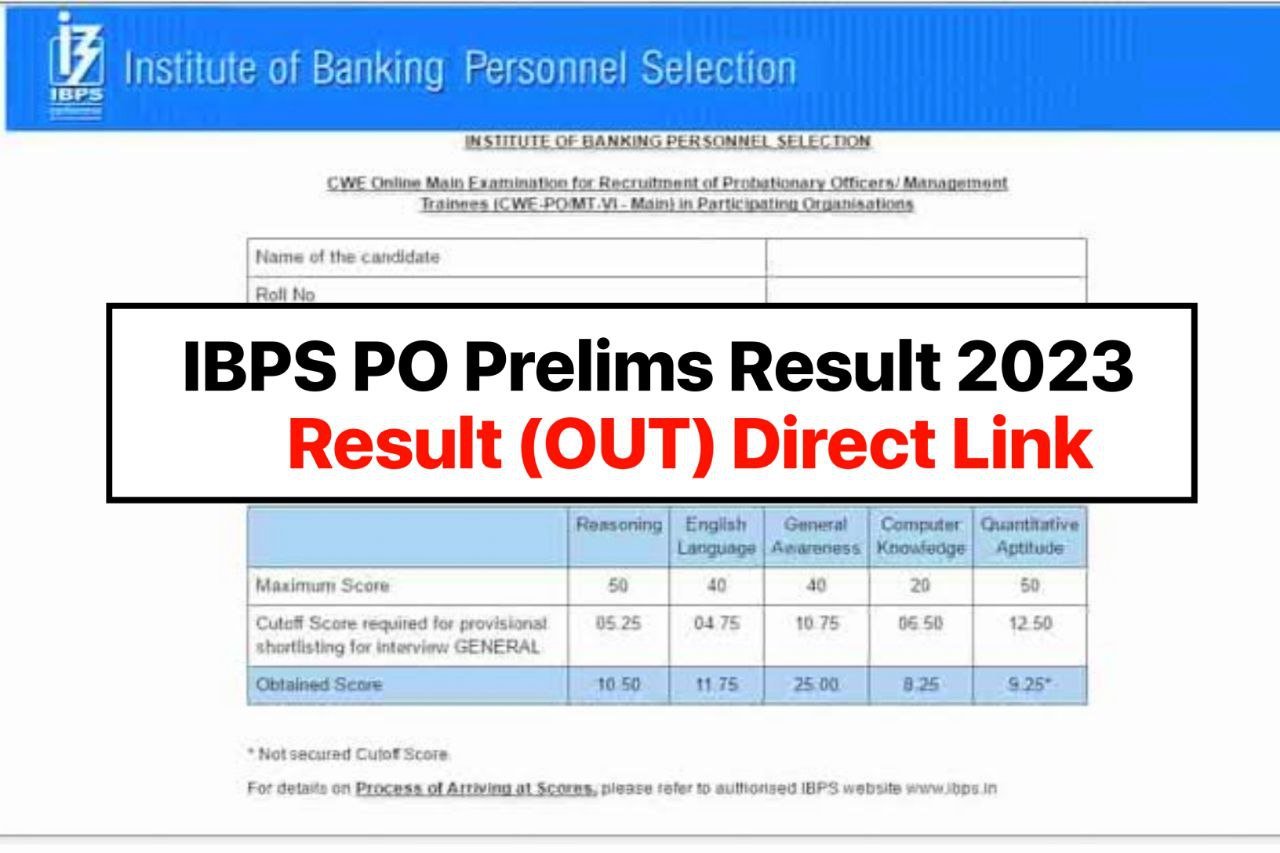 IBPS PO Prelims Result 2023 Sarkari Result : Cut Off Marks, Score Card @ibps.in