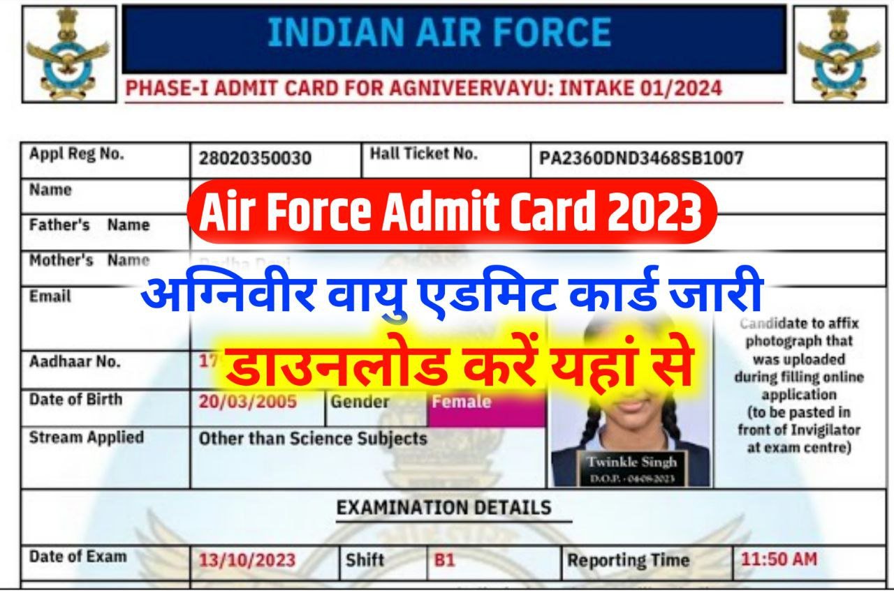 IAF Agniveer Vayu Admit Card 2023, Exam City Slip, Hall Ticket link @agnipathvayu.cdac.in
