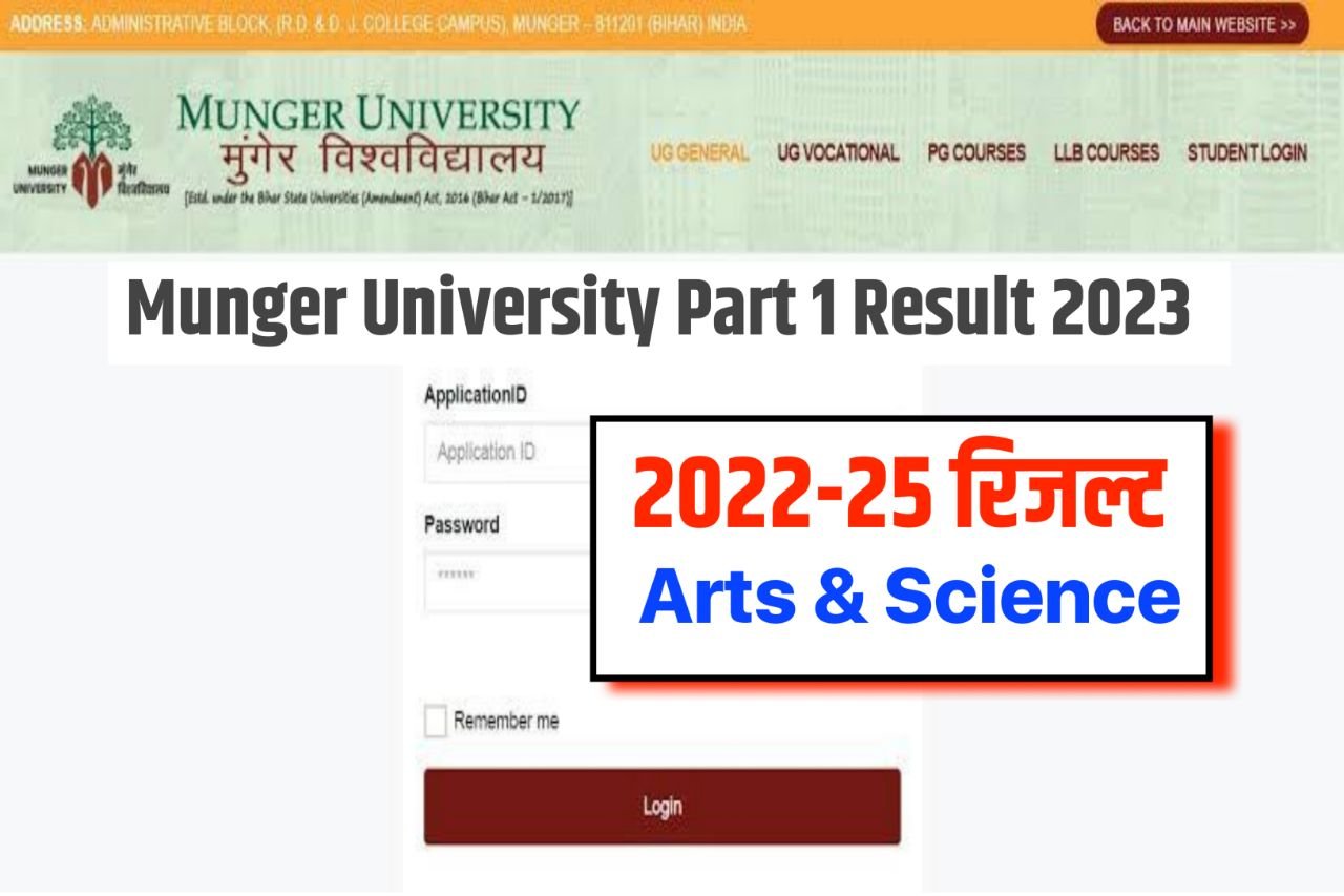 Munger University Part 1 Result 2023, Session (2022-25) : Arts & Science @mungeruniversity.ac.in