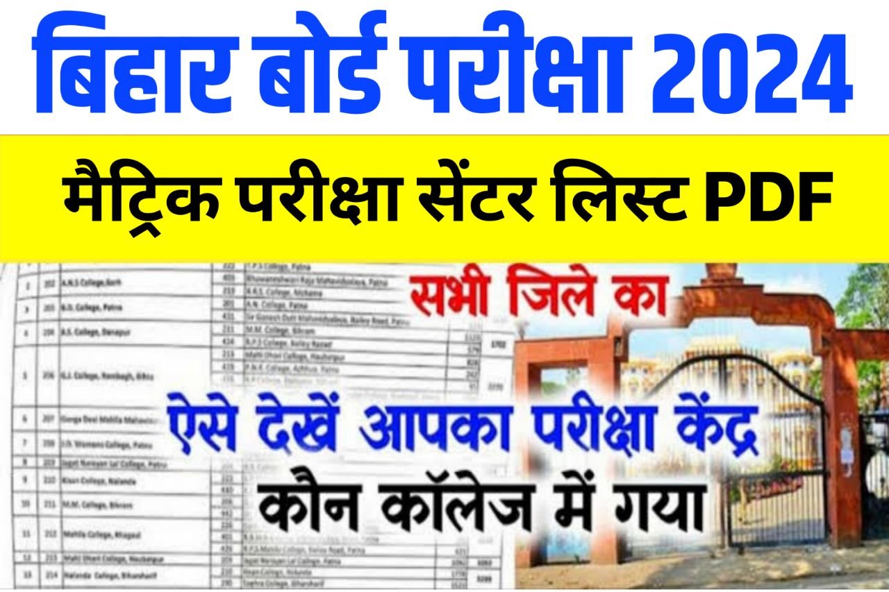 Bihar Board 10th Exam Center List 2024 Download : Matric Exam Center List 2024 All District