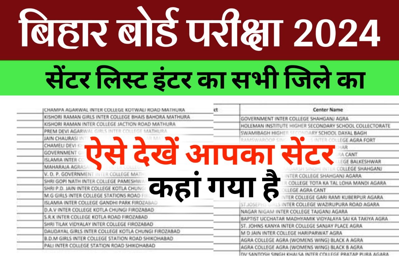 Bihar Board 12th Exam Center List 2024 Download : Inter Exam Center List 2024 District Wise Pdf