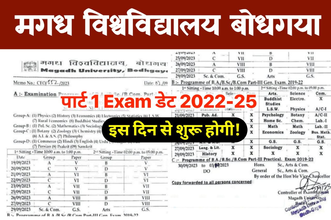 Magadh University Part 1 Exam Date 2022-25 : (टाइम टेबल) ,BA BSC BCOM Part 1 Exam Date 2023