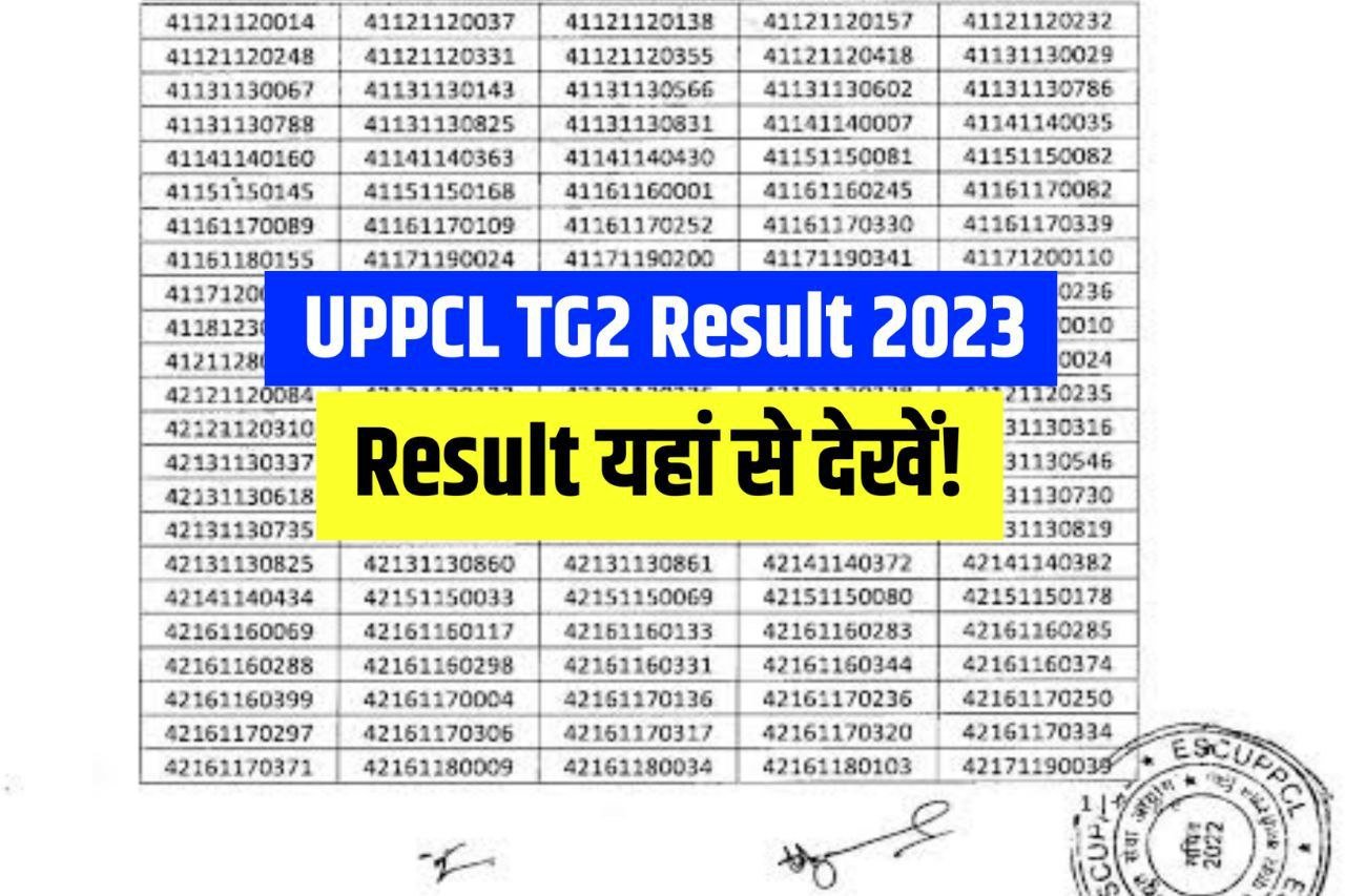 UPPCL TG2 Result 2023 PDF, Cut Off Marks, Download @uppcl.org