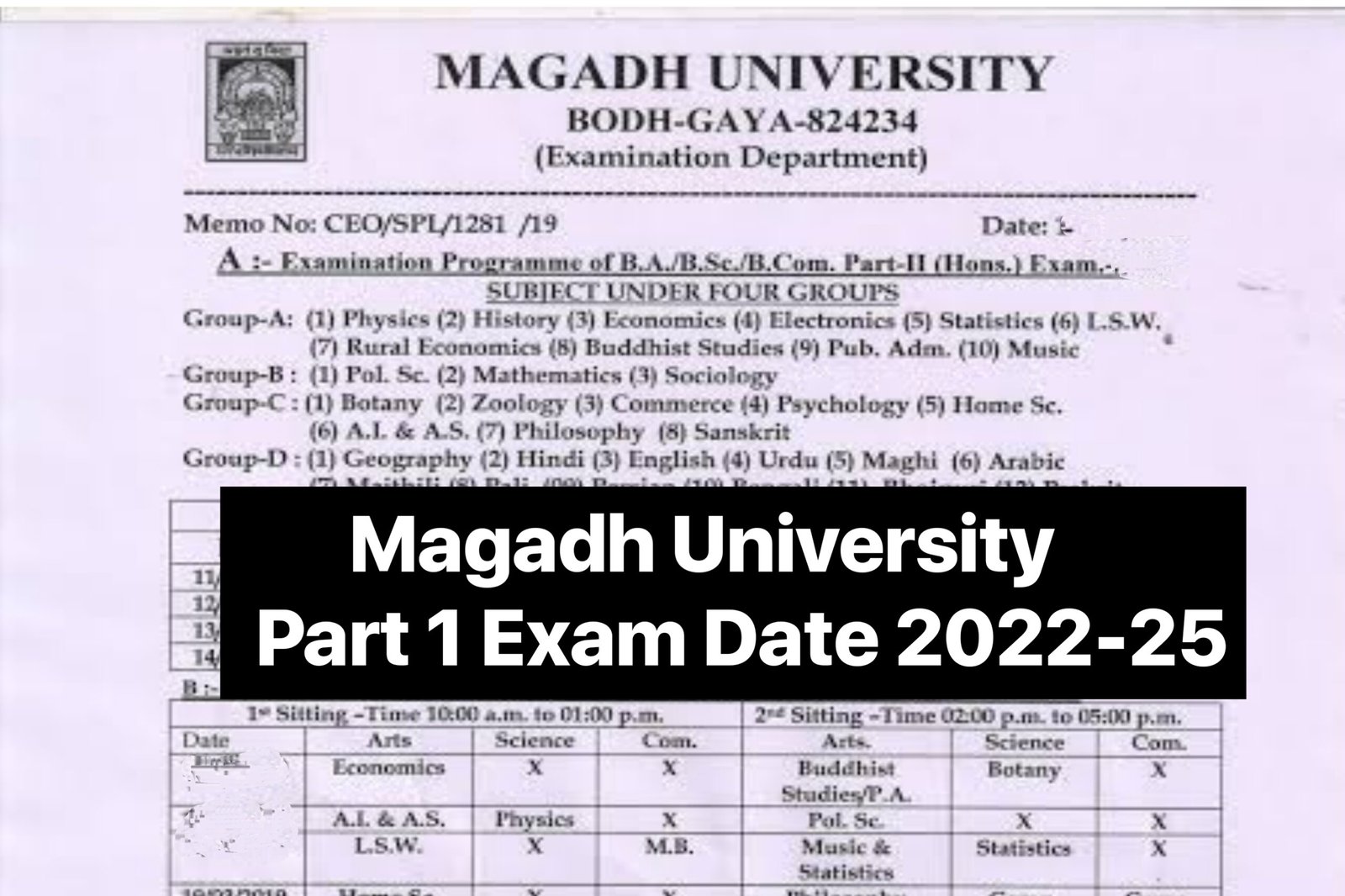 Magadh University Part 1 Exam Date 2022-25 Check : मगध यूनिवर्सिटी पार्ट 1 सत्र 2022-25 की परीक्षा का टाइम टेबल देखें!