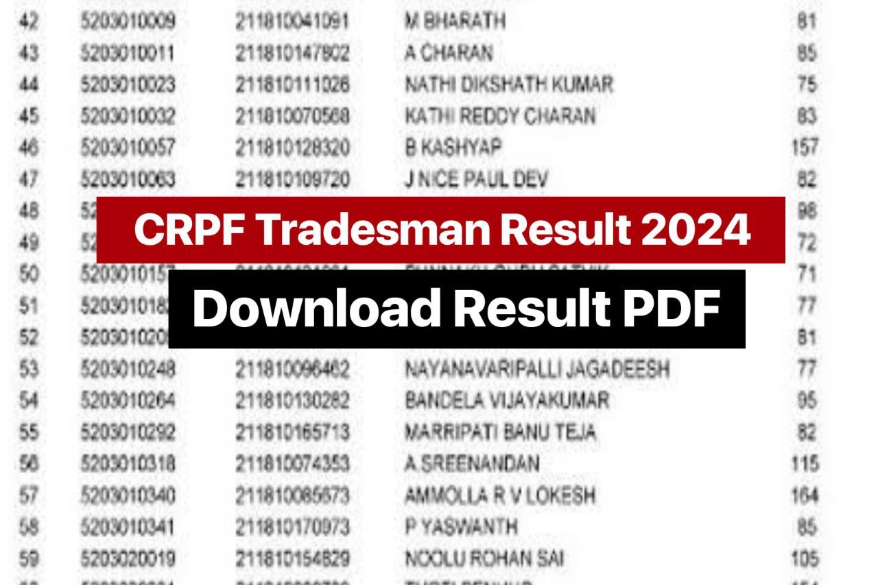 CRPF Tradesman Result 2024 Sarkari Result, Cut Off Marks, Merit List @rect.crpf.gov.in