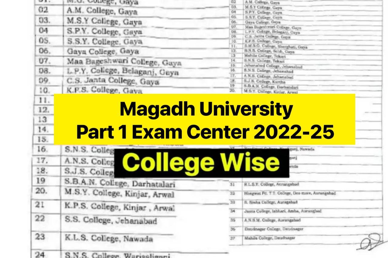 Magadh University Part 1 Exam Center 2022-25 : खुशखबरी मगध यूनिवर्सिटी पार्ट 1 परीक्षा 2022-25 का सेंटर लिस्ट चेक करें एडमिट कार्ड